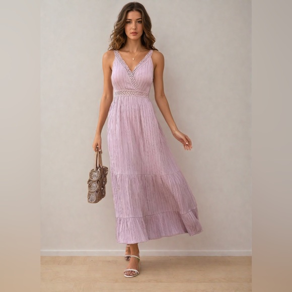 Dresses & Skirts - Pink Boho Lace-Straps Backless Cami Dress